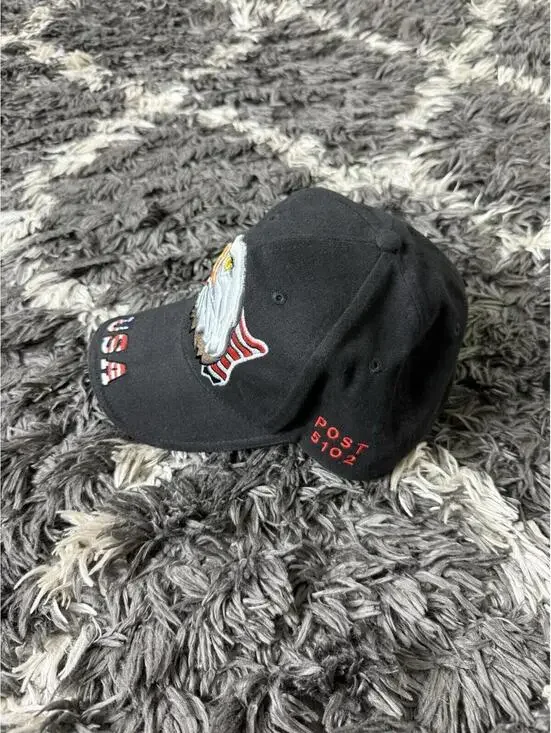Vintage 90s Grail Sample USA Hat American Cap Trucker Post 5102 Black VFW New